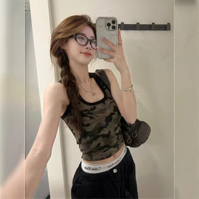 American-Style Sweet and Cool Unique Spicy Girl Outfit Camouflage Camisole with Chest Pads for Women 2026 New Style Outerwear Workwear Top