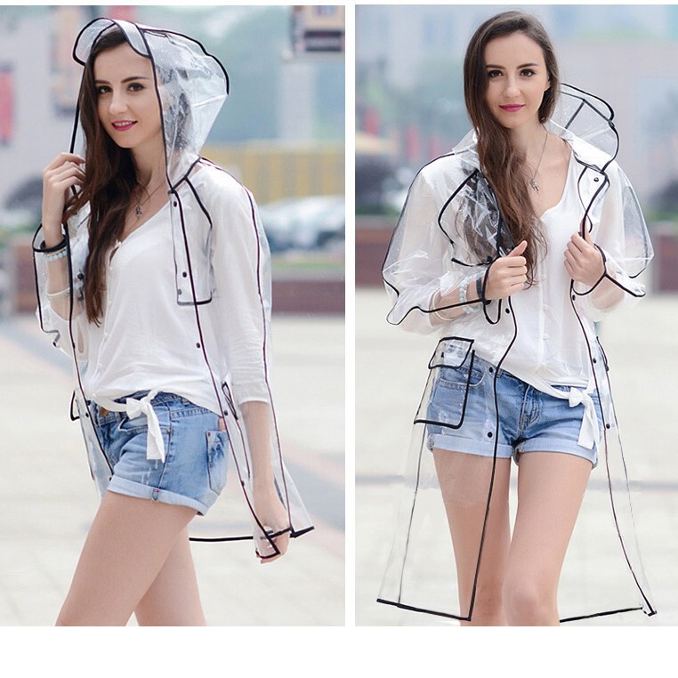 Fashionable Adult Women's Transparent Edge Raincoat Eva Raincoat Outdoor Travel Runway Show Rain Poncho