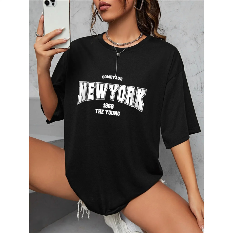 European Size Cross-Border New York] Cotton Young t Extra Large Street T-Shirt 1968 Women's Clothing Short-Sleeved Picture [Creative