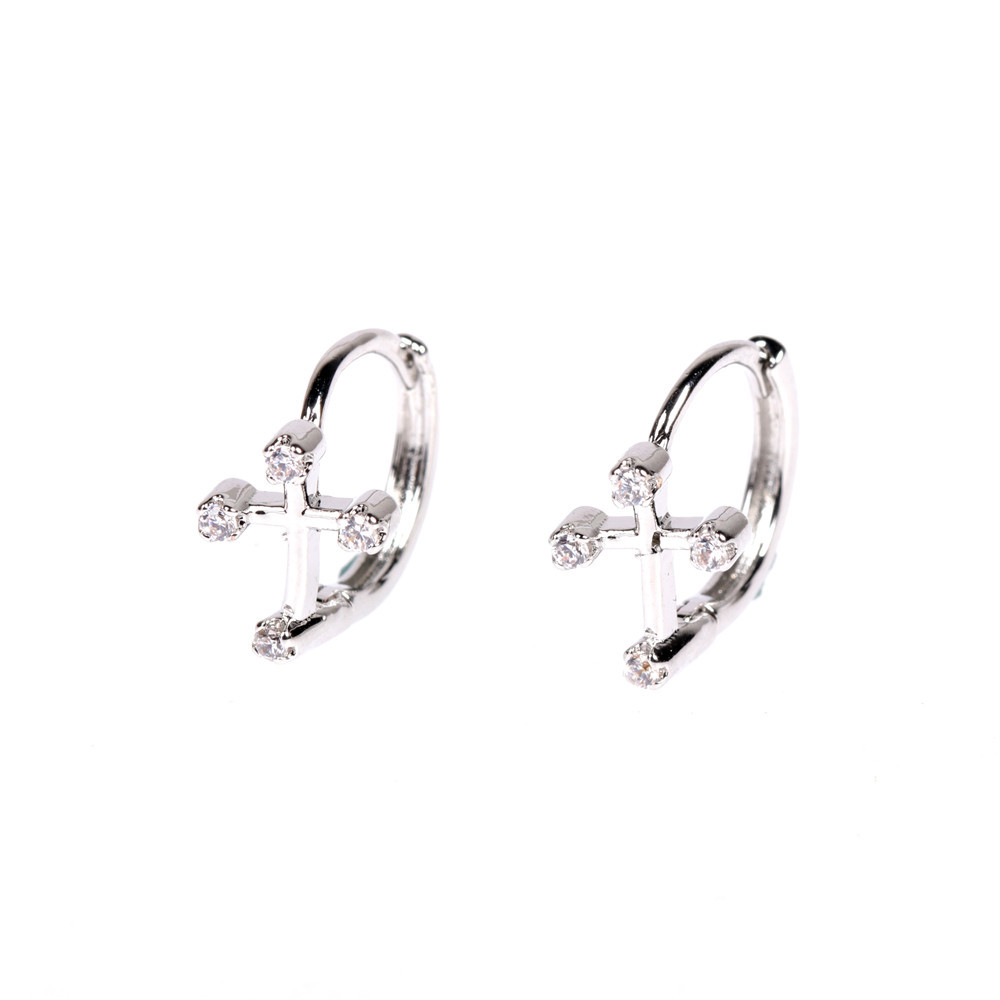 Nouvelles Boucles D&#39;oreilles En Croix Zircon Incrustées display picture 2