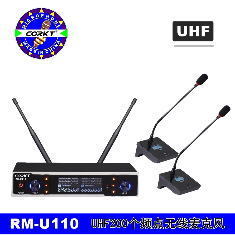 한 드래그 두 UHF 무선 적외선 FM 2*100 채널 마이크 칼라 클립 헤드 성능 휴대용 마이크