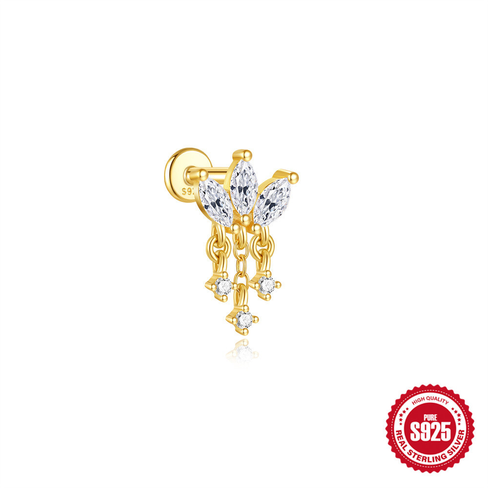 Nuevo estilo europeo y americano s925 plata de ley uso diario estrella de cinco puntas borlas con incrustaciones de diamantes cartílago espiral perforador aretes mujer