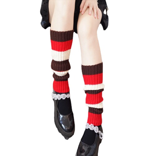 Korean style Harajuku style lolita striped pile socks for women autumn and winter warm leggings cute soft girl mid-length jk socks