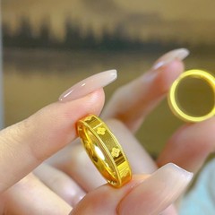 2025新款万花筒四叶草戒指女高级感气质百搭闭口素圈指环沙金饰品