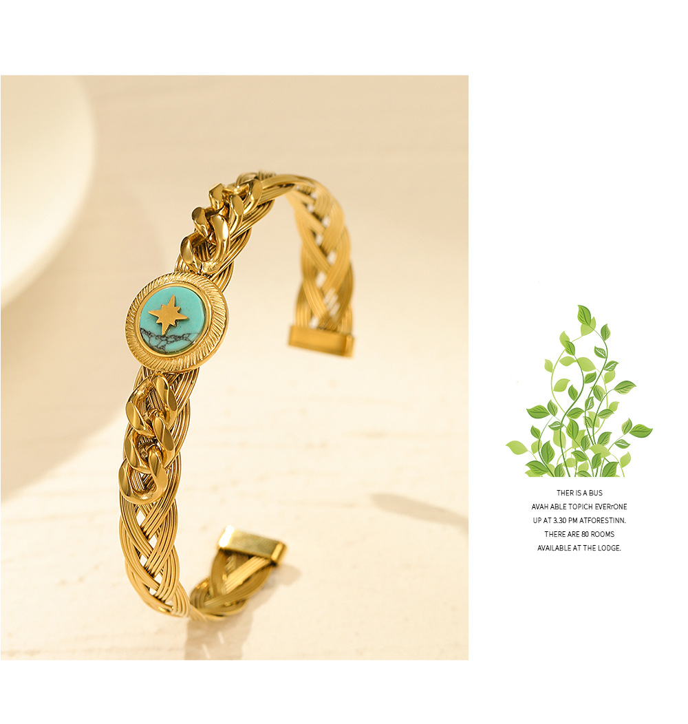 Fashion Geometric Stainless Steel Gold Plated Turquoise Bangle