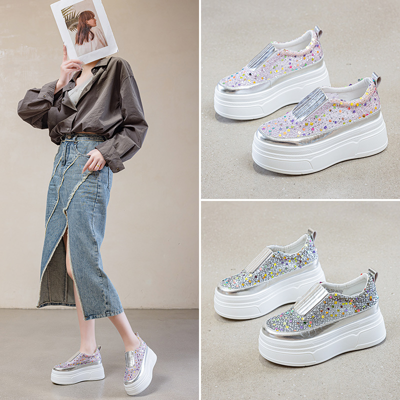 New Mesh Thick-Soled Sneakers For Women 2025 Summer Small Size Height Increasing Breathable White Slip-On Shoes_voghion.com