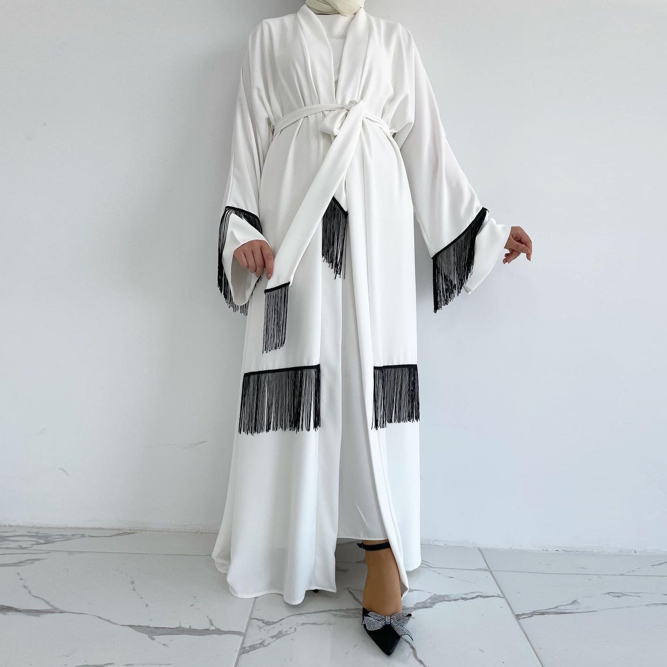 Cardigan élégant à pendentifs style dubaï pour robe musulmane_voghion.com