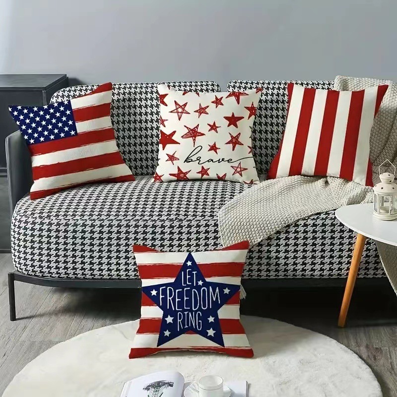 2024 nueva serie de funda de almohada del día de la independencia lino estilo americano funda de almohada cuadrada decoración de atmósfera de vacaciones image 3