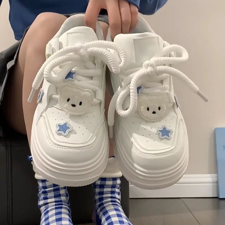 Little Bear White Shoes Women's 2025 Spring and Autumn New Niche High-Looking Skate Shoes Student Casual Sports Shoes Trendy