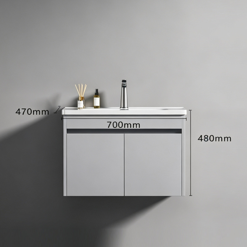 Mueble de Baño con Lavabo de Acero Inoxidable y Cerámica, Desempañado Inteligente, Suspendido de Pared, para Baño image 9