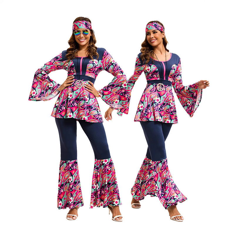 European and American Export Carnival Couple Costumes from the 70S and 80S Retro Hippie Disco Dance Costumes Indian Primitive People