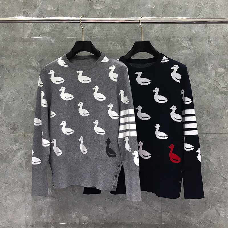 TIME BREATHE tb Crewneck Sweater Animal Pattern Thickened Men's and Women's Slim-Fit Duck Sweater Trendy