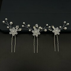 漢服古代スタイルつや消しヘアピン 3 個セットパールクリスタルヘアピンブライダルヘアフォーク U 字型手作り頭飾り