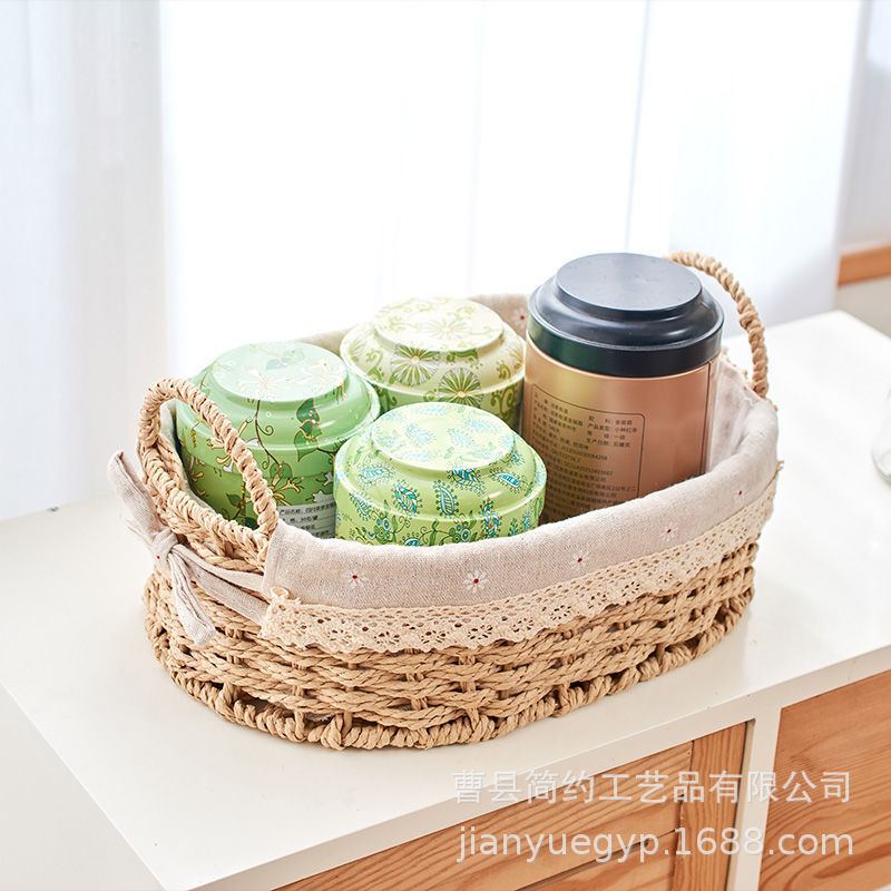 Cesta de almacenamiento tejido de escritorio organización cesta sundries merienda almacenamiento cesta juguete cosméticos almacenamiento cesta tela clave caja