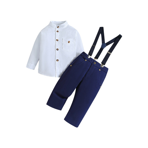 Samgamibaby Children's Spring and Autumn Fashion Gentleman Set, Western and Eastern Trendy Boy's White Shirt and Overalls