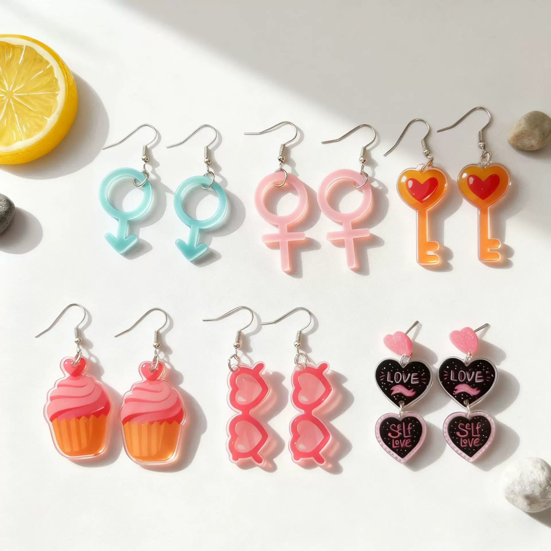 跨境情人节款式爱心冰淇淋男女性别标耳环耳坠甜美浪漫