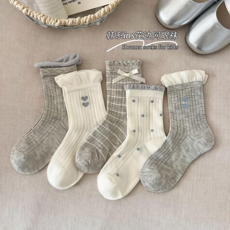 Girls' socks, spring/summer thin mesh children's lace princess socks, Korean style, ins style, girls' summer versatile mid-calf socks