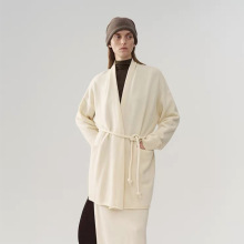 ins*s羊毛针织系带开衫女25秋冬青果领中长款慵懒风保暖加厚毛衣