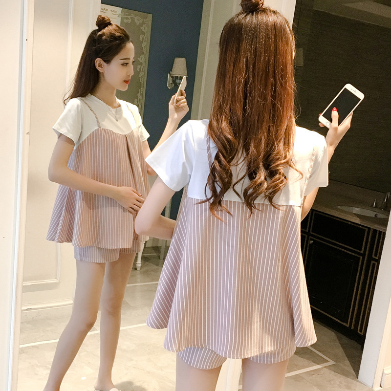 Summer maternity clothes fashion suit trendy pregnant women's T-shirt top Korean style loose 2023 pregnant women's summer clothes online celebrity style