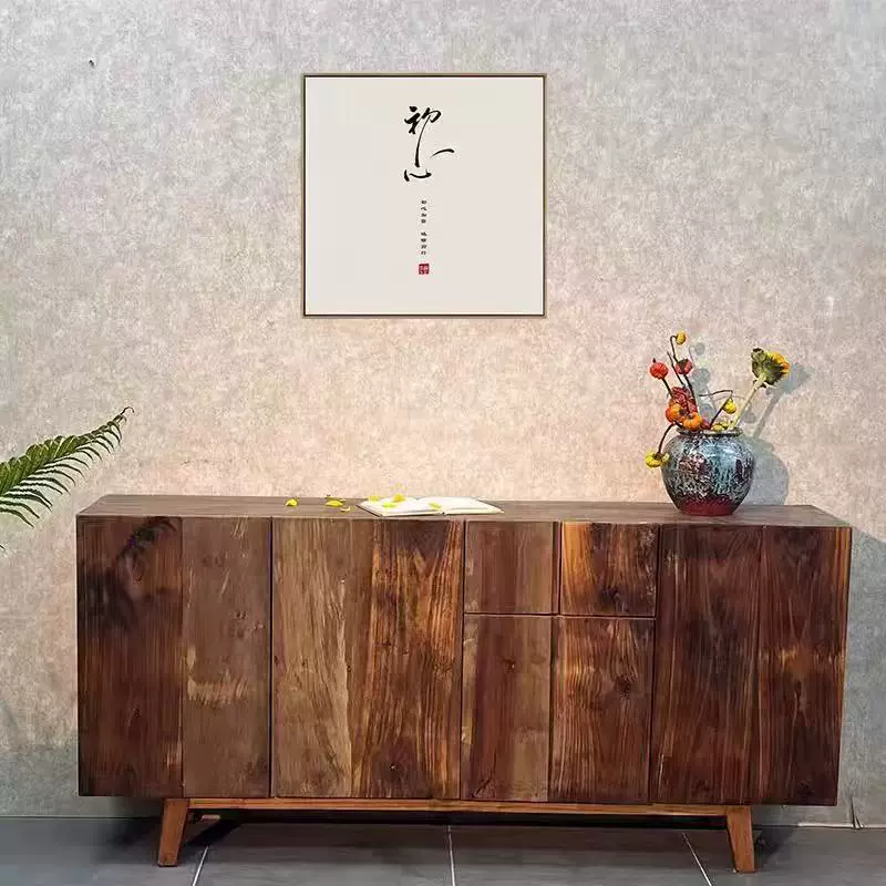 老榆木柜家用客厅茶水柜榆木家具斗柜禅意餐边柜抽屉柜长方形边柜