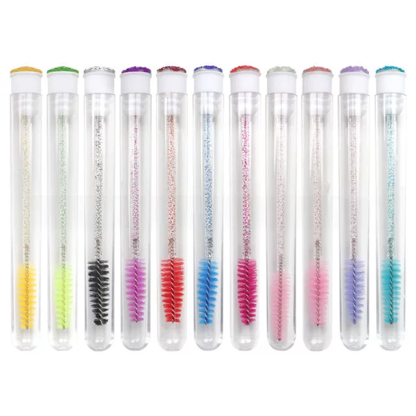Wholesale disposable test tube crystal rod mascara brush with drill mascara brush multicolor optional portable cylinder mascara brush