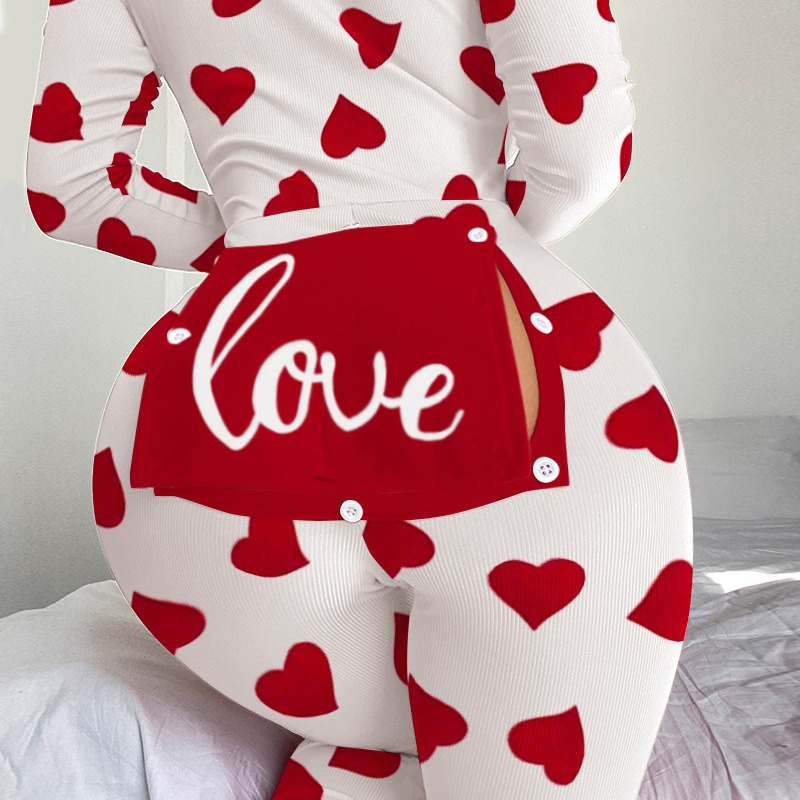 Damenbekleidung – Jumpsuit mit bedrucktem Pit-Stripe-Muster und Liebesmotiv von Independent Station_voghion.com