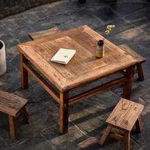榆木八仙桌烧烤桌老榆木劈柴庭院餐桌自然风化老榆木火锅桌