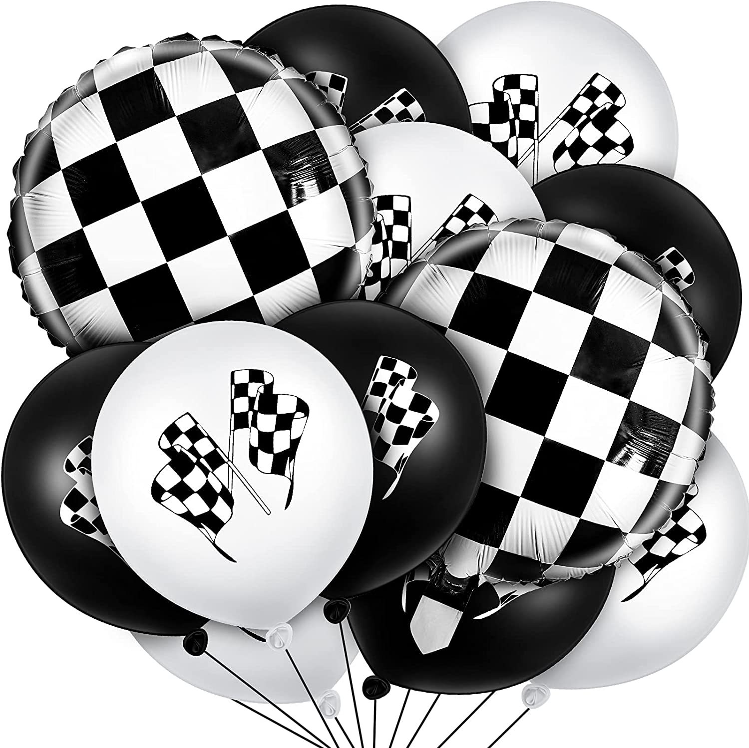 26pcs 赛车网格铝膜气球机车旗帜乳胶气球机车风主题气球套餐儿童