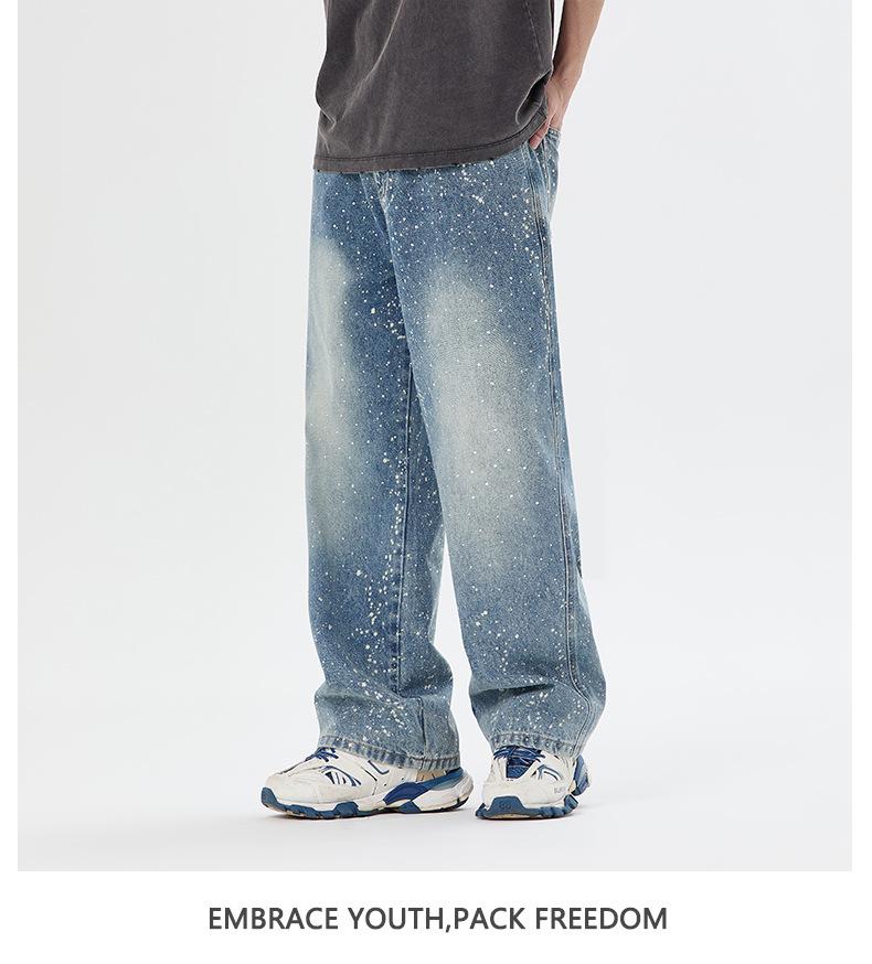 ​​Men's High Street Distressed Jeans With Starry Rhinestone Embellishments - Relaxed Fit Straight Leg Denim Pants For Casual & Streetwear​​_mkmklike.com