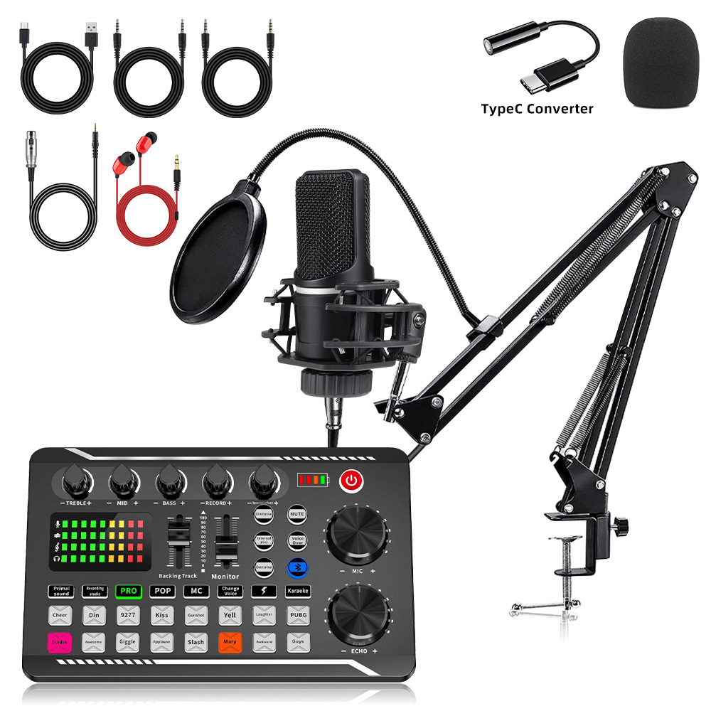 Cross-Border X1 Condenser Microphone V8S Mobile Phone English Sound Card Computer Podcast Typec Live Broadcast Set Complete Set