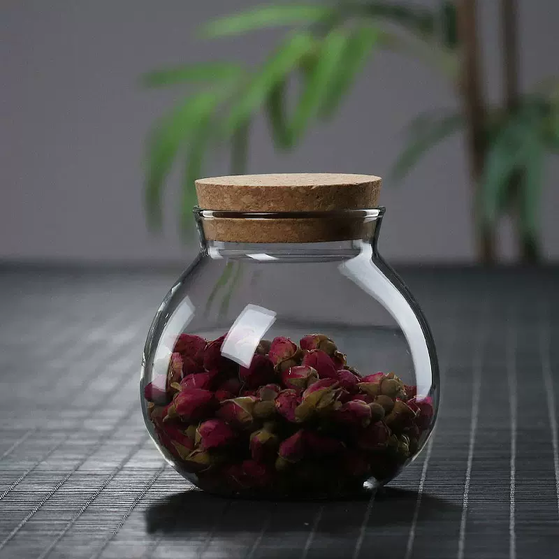 厂家定制软木塞密封罐防潮透明收纳罐家用储物罐高硼硅玻璃茶叶罐