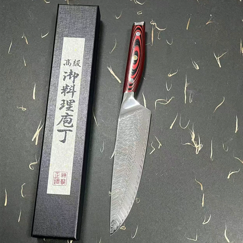 Домашний Damascus боевые мечи Меч G10 рукоять нарезка мяса кухонный шеф нож кухонный рисунок