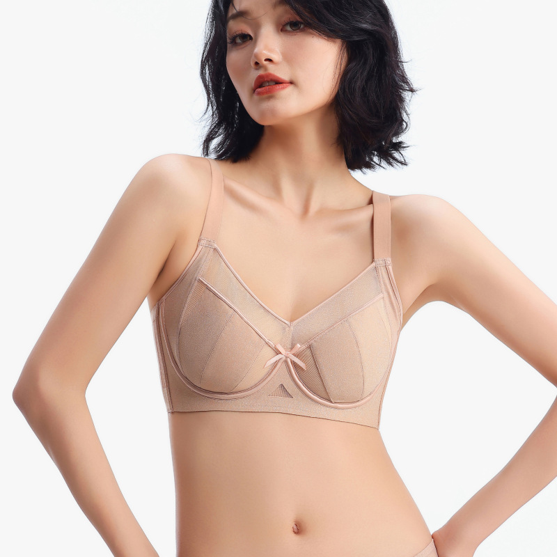 大きい胸用下着、小胸、副乳縮小、たるみ防止、フレンチレースブラ、極薄通気性ソフトスチールリング調整タイプ055|undefined