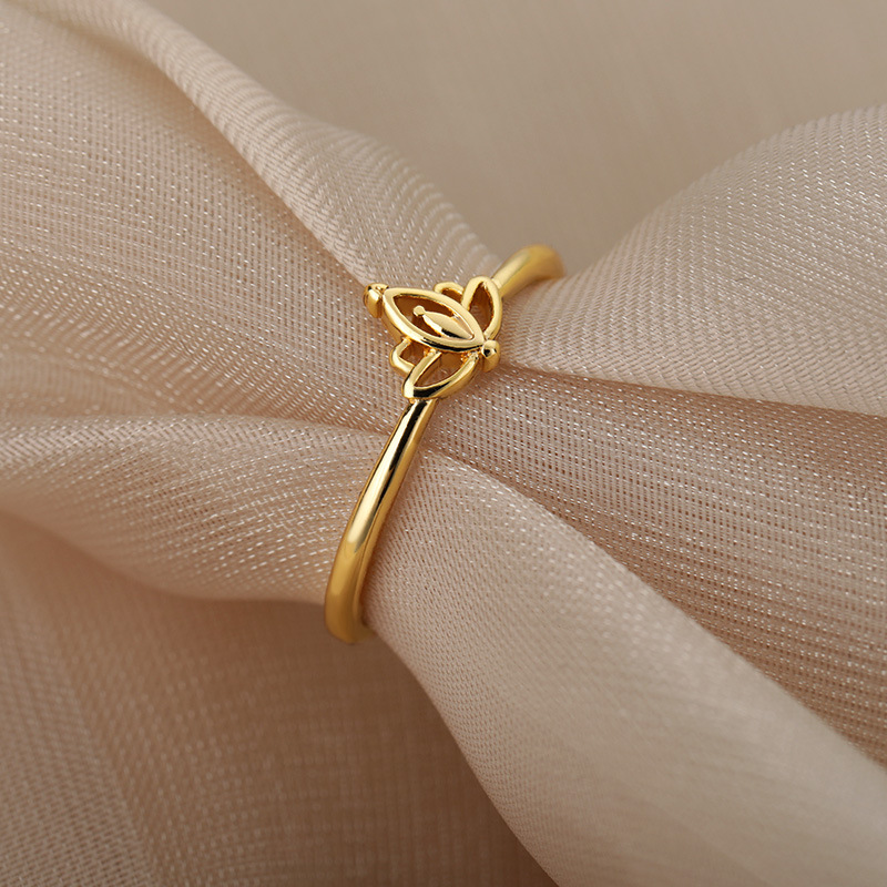 Gold Hollow Lotus Ring