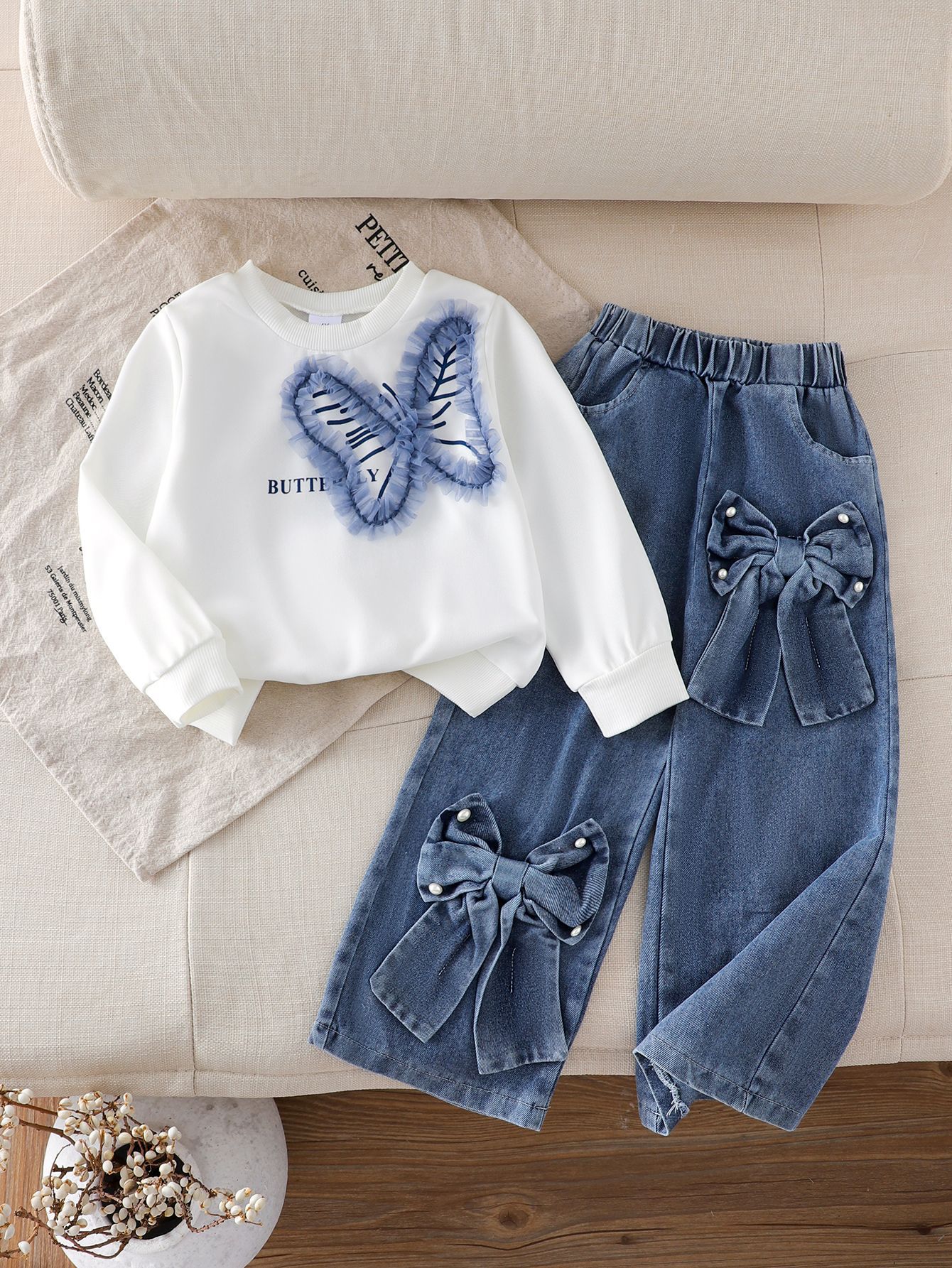 Ropa de niños comercio exterior transfronterizo otoño y invierno nuevo niño Amazon blanco de manga larga suéter + pantalones largos