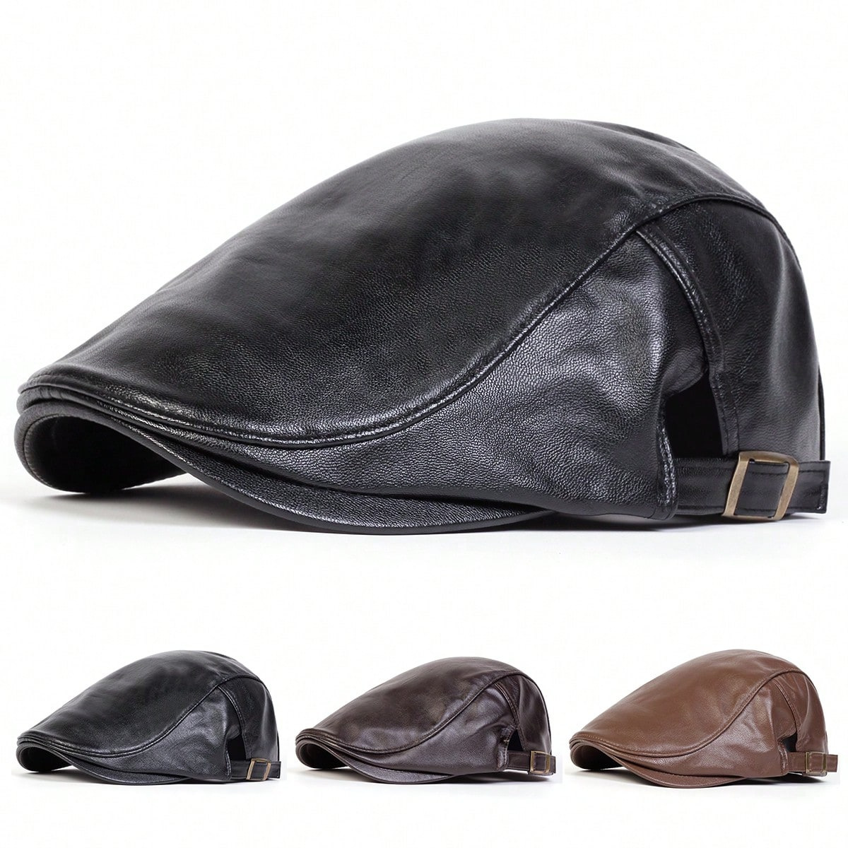 Pu Leather Hat Wholesale Korean Style Beret Men's Forward Hat British Women's Hat Spring Autumn Winter Duck Tongue Leather Hat Trendy