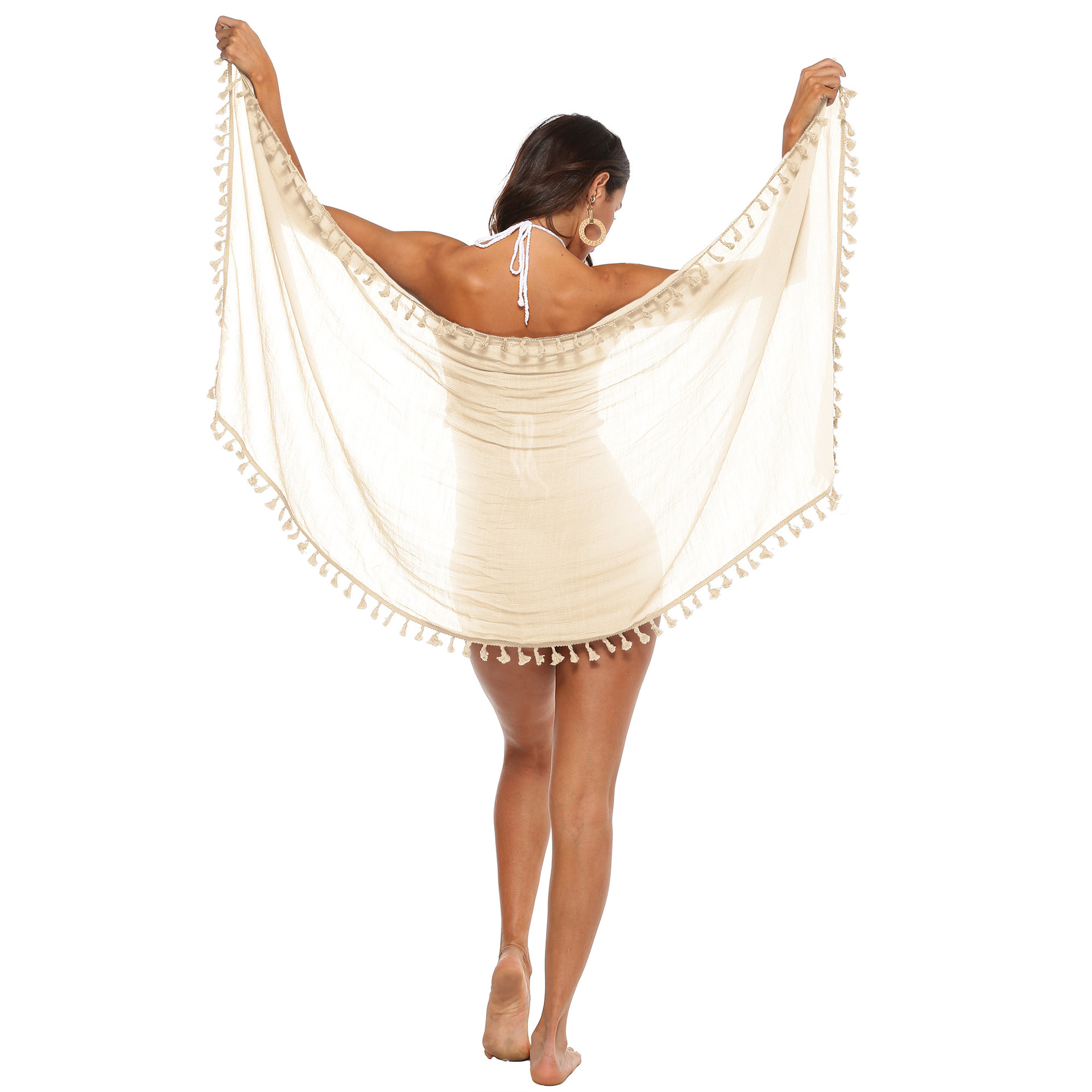 175g Weight Above Knee Dress Length Type Sleeveless Sleeve Length Sarong Wrap Dresses Type Polyester Fabric Type Mid Waist Waist Line 1 Piece Quantity Beach Occasion Collarless Neckline Regular Fit Fit Type Solid Color Pattern Women's Gender Tassel Design Vacation Style Vacation Solid Color Polyester Above Knee Skirts 3