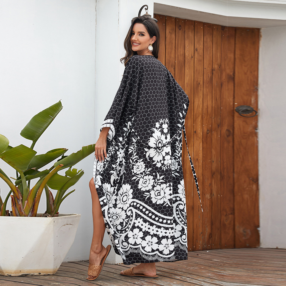 Transfronterizo europeo y americano nuevo cardigan kimono bikini protección solar ropa más tamaño vestido traje de baño blusa 3898