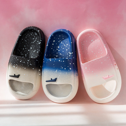  Children's Slippers with Gradient Starry Pattern Cute Kids Slippers Pastel Rainbow Color Indoor Slippers