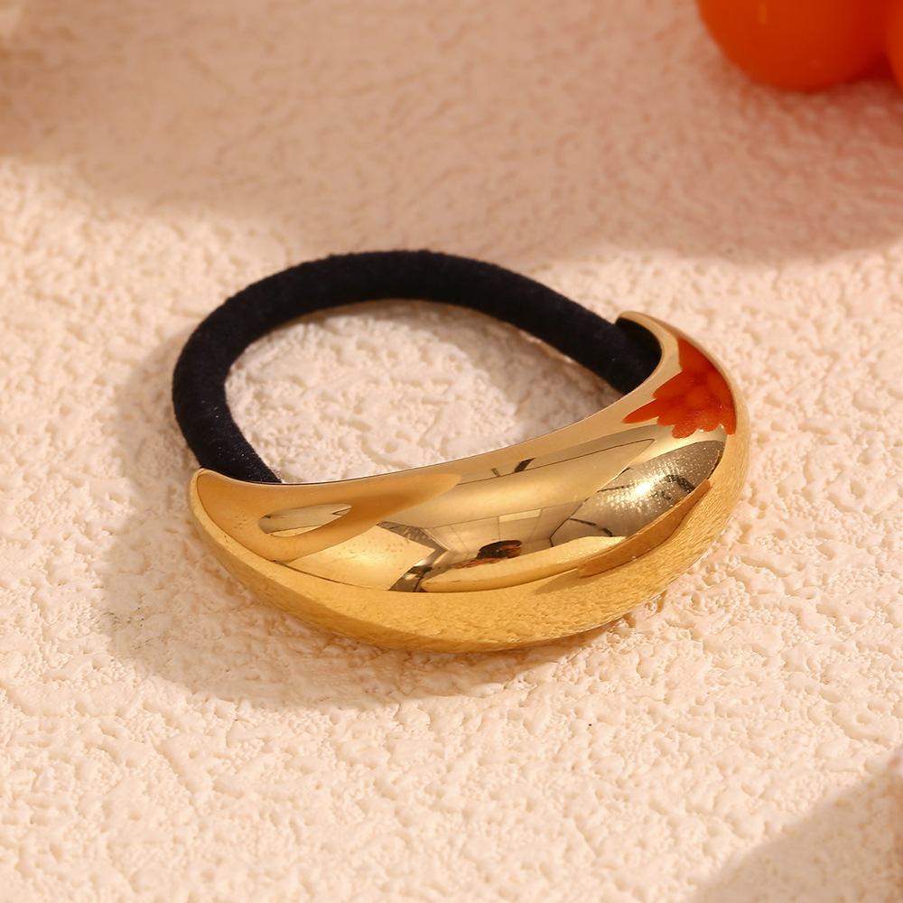Unisex ins niche design advanced sense simple head rope stainless steel gold plated smooth moon hair rope female_voghion.com