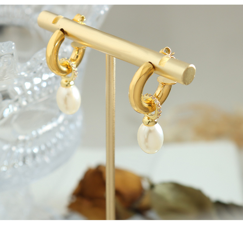 Vintage Style Geometric Titanium Steel Plating Artificial Pearls Zircon Drop Earrings 1 Pair
