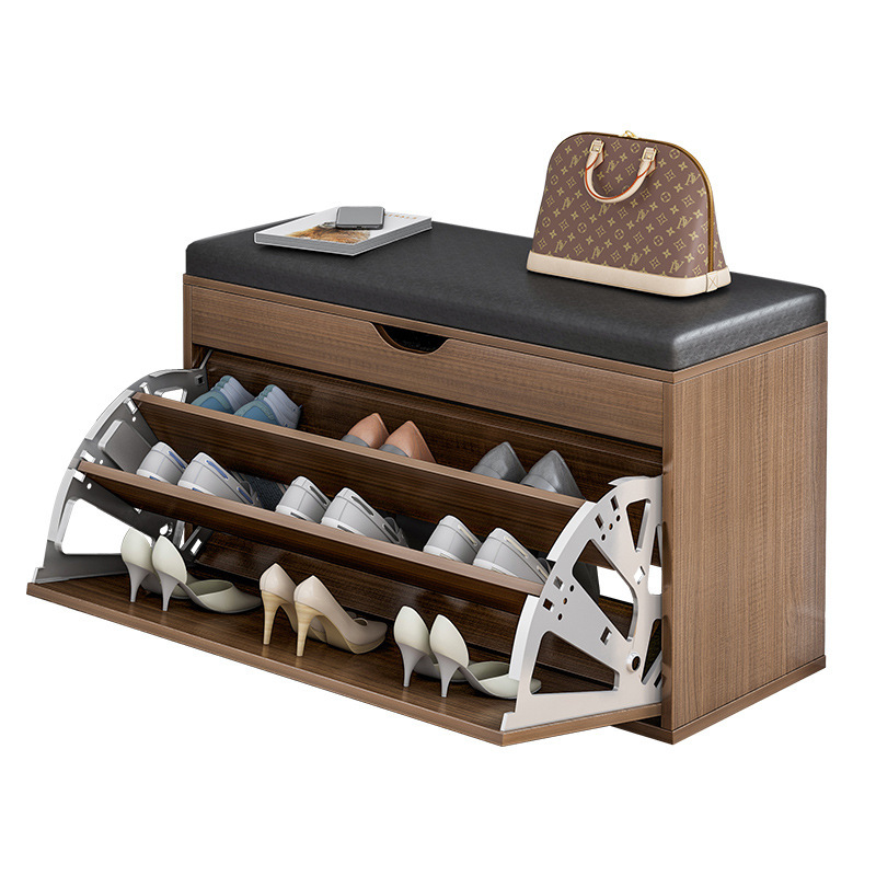 Banco para cambiar zapatos súper resistente y con gran capacidad de carga para la entrada, con tapicería suave, y zapatero abatible multifuncional para la entrada.