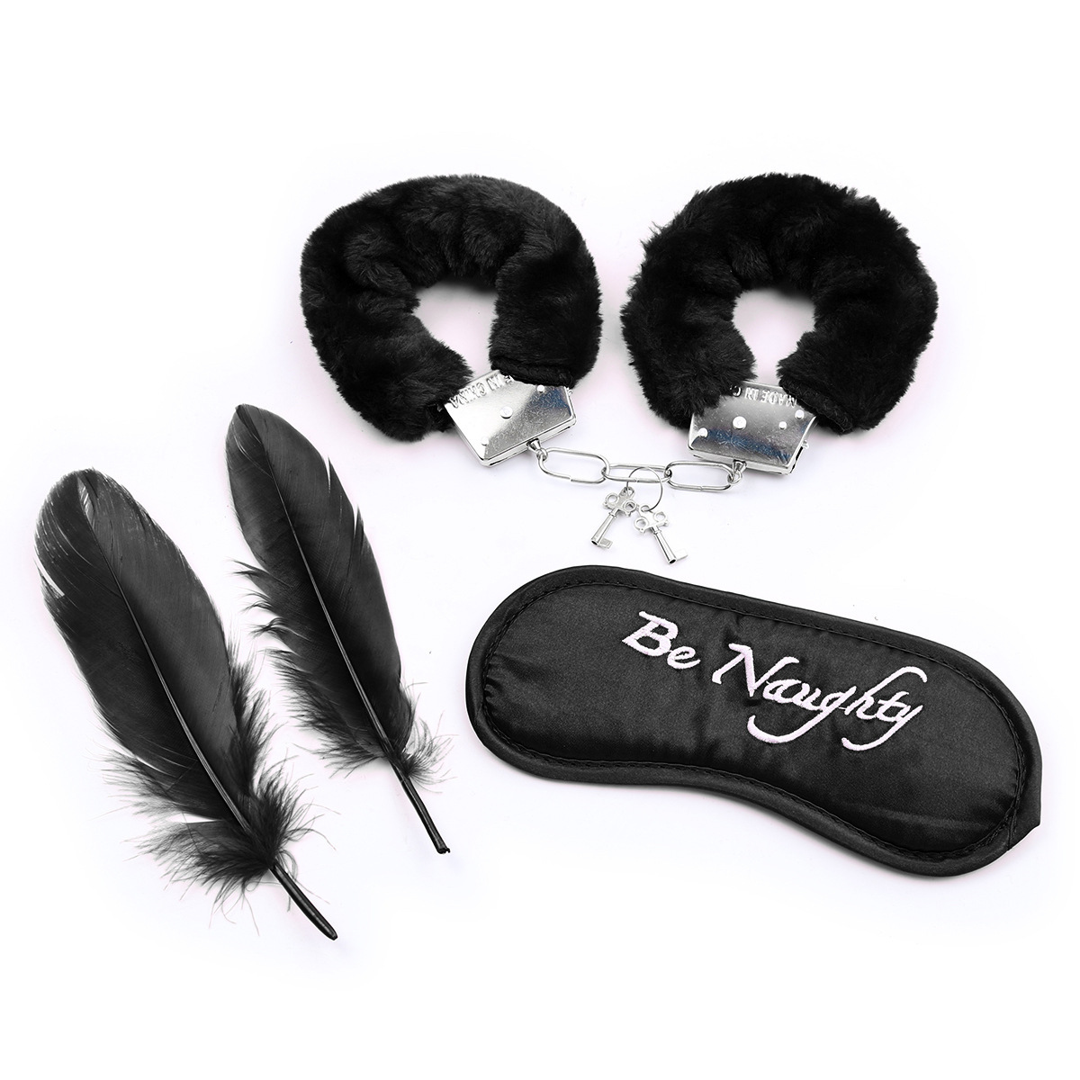 Comercio exterior SM Interés tres piezas set de peluche esposas bondage máscaras para los ojos artículos de coqueteo plumas buckle bondage