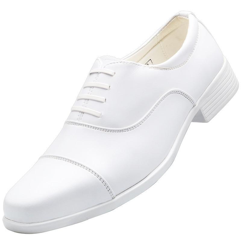 新款正版三接头白皮鞋男高档商务白色增高鞋保安高级婚庆结婚皮鞋