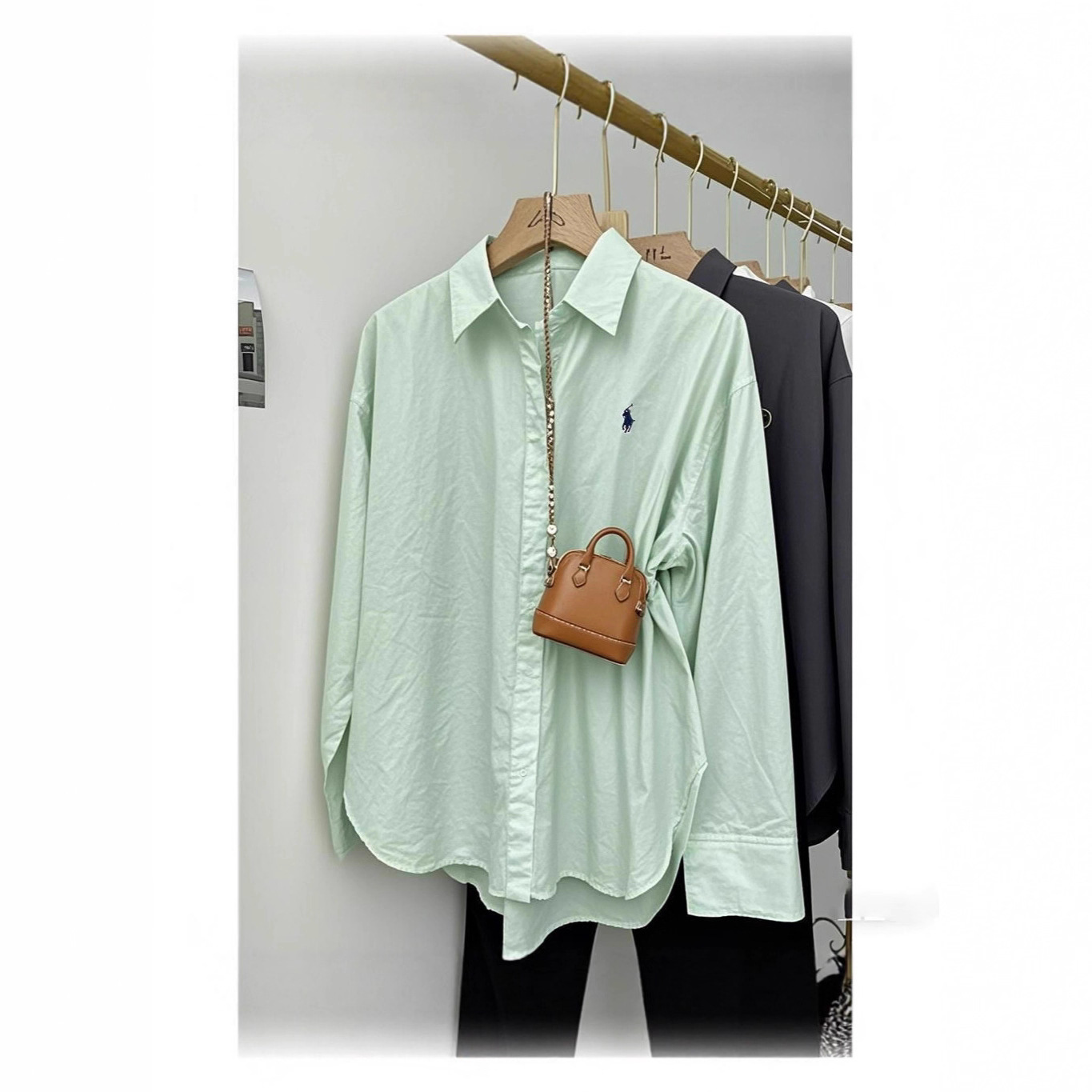 Pony Embroidered Shirt Women's Loose Korean Style Simple High-End Design Commuter Shirt Fashionable Casual Long-Sleeved Top