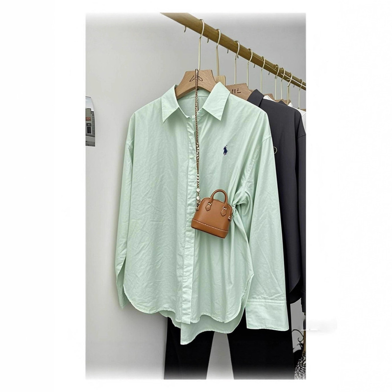 Pony Embroidered Shirt Women's Loose Korean Style Simple High-End Design Commuter Shirt Fashionable Casual Long-Sleeved Top