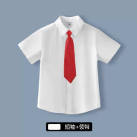儿童白衬衫短袖男童夏季纯白色半袖衬衣薄女中大小学生表演校服