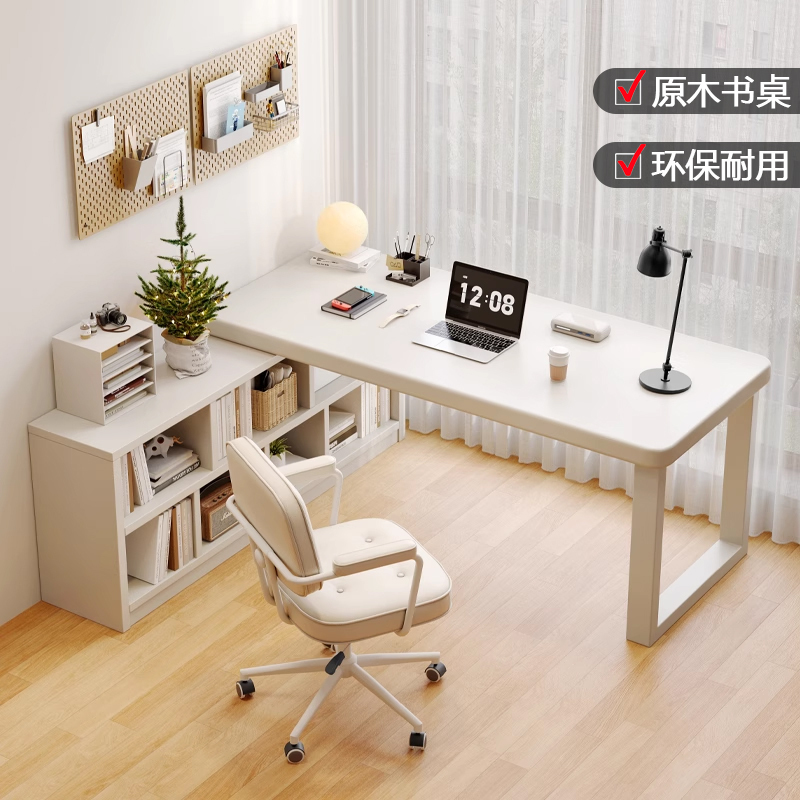 实木书桌原木风学习桌简易台式桌小户型卧室桌椅书桌书柜一体桌子|undefined