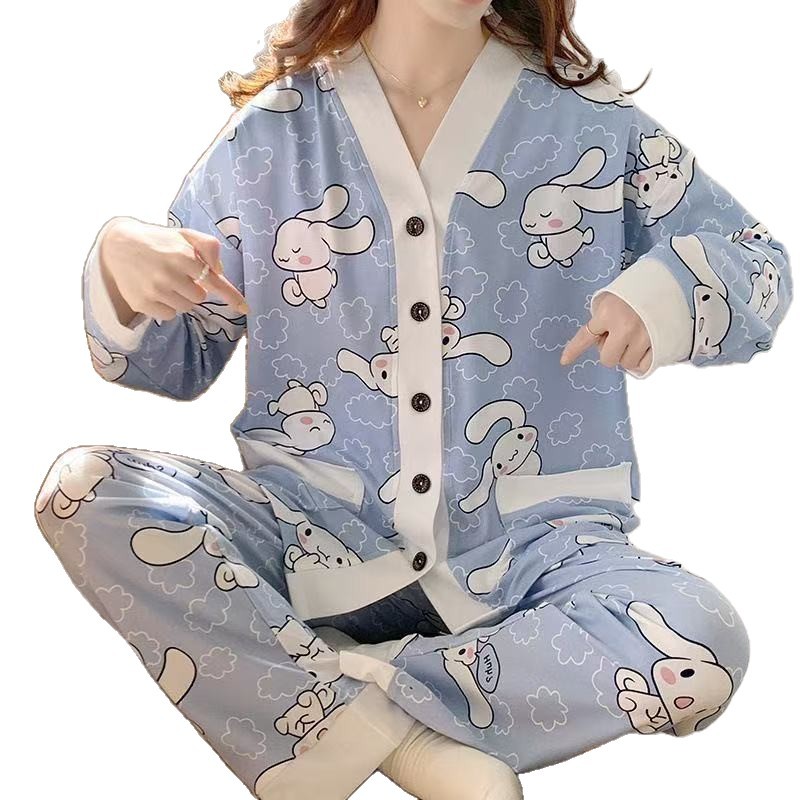2025 pijama de perro de jade Gui primavera y otoño para mujeres manga larga dibujos animados adorables estudiantes adolescentes gran tamaño gordo mm ropa de hogar