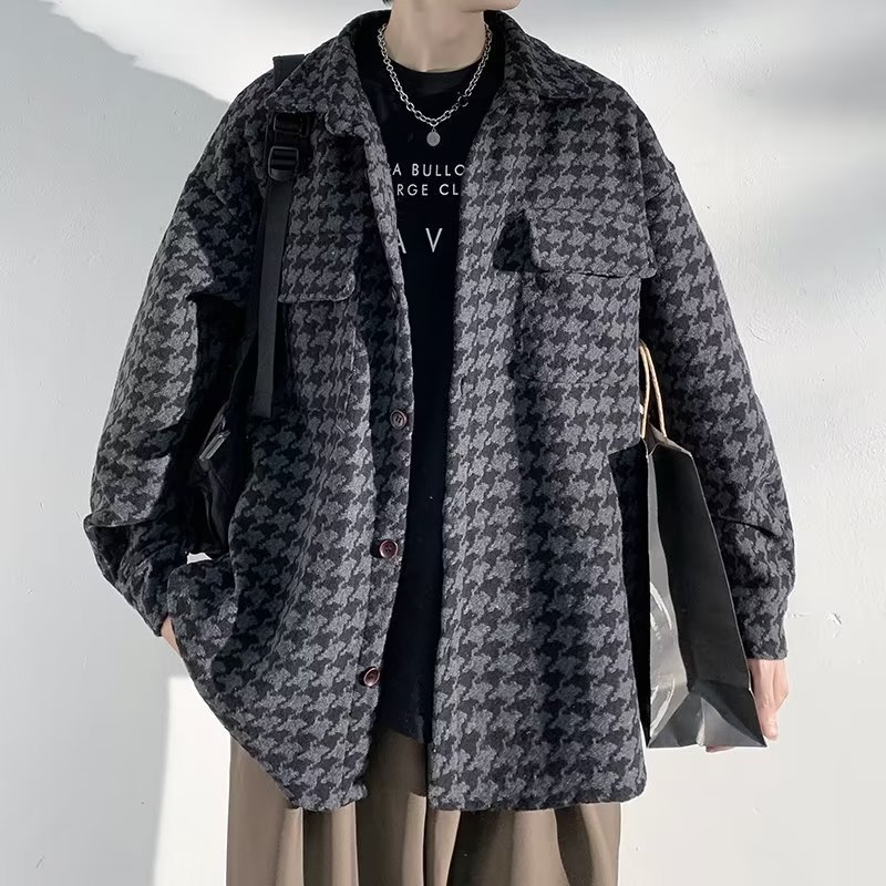 Tweed Style Jacket Men's Spring New Loose Trendy Brand American Jacket Korean Style Versatile Woven Plaid Top